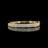 14K Yellow Gold Bangle Bracelet with 60 Prong Set Round Brilliant Cut Lab Diamonds - 3.57 Carat Total Diamond Weight - Covaloro Fine Jewelry