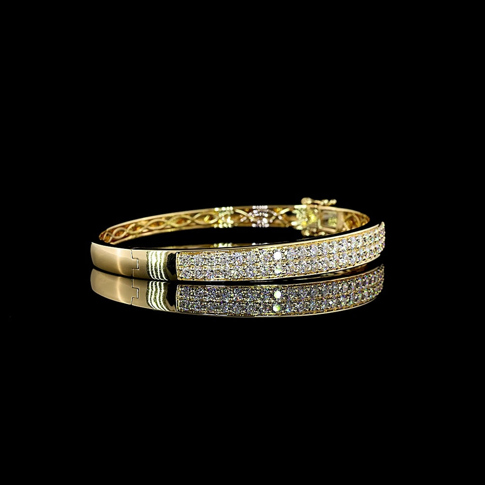 14K Yellow Gold Bangle Bracelet with 60 Prong Set Round Brilliant Cut Lab Diamonds - 3.57 Carat Total Diamond Weight - Covaloro Fine Jewelry