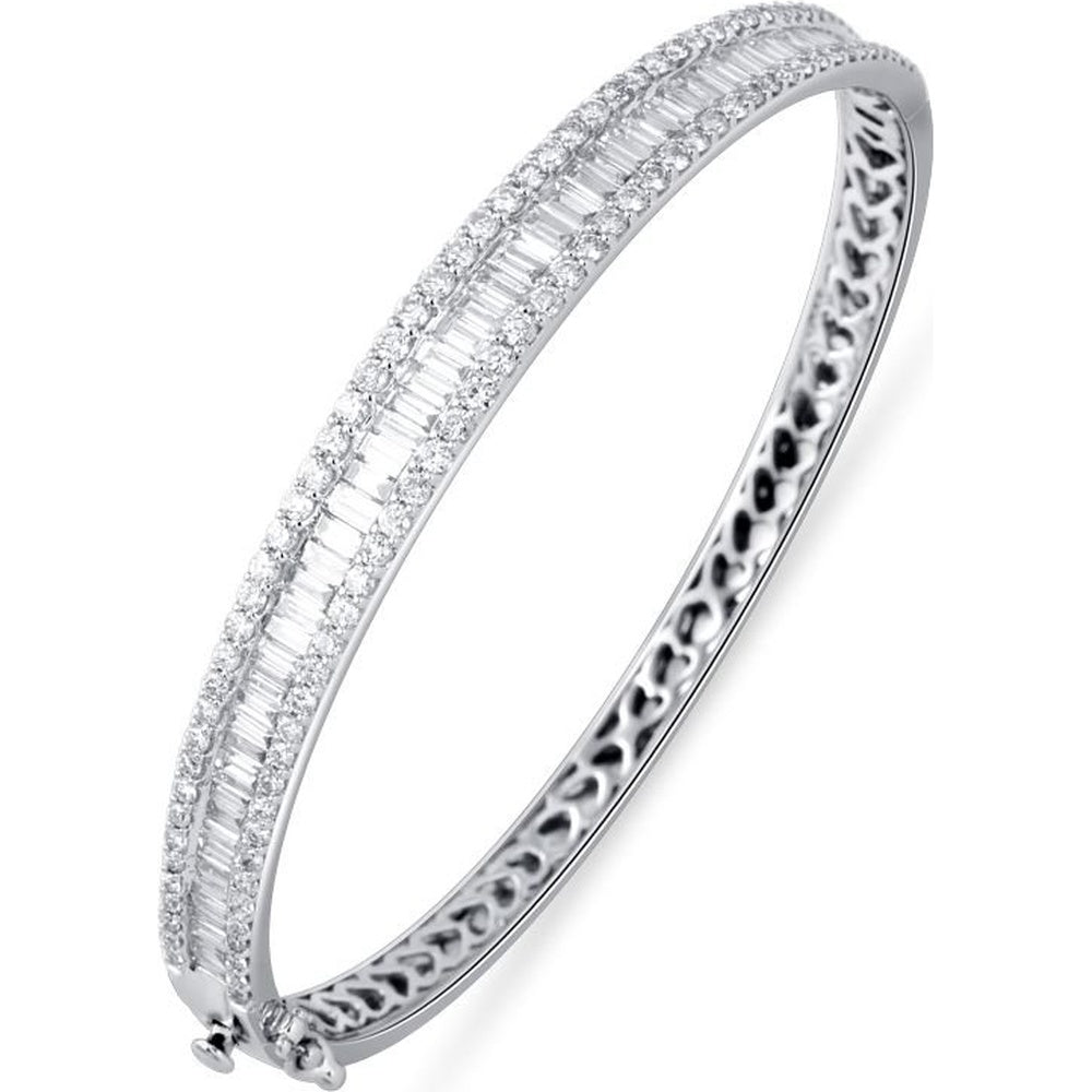 14K Yellow Gold Bangle Bracelet with Baguette and Round Diamonds - 3.24 Carat Total Diamond Weight by Auriventus
