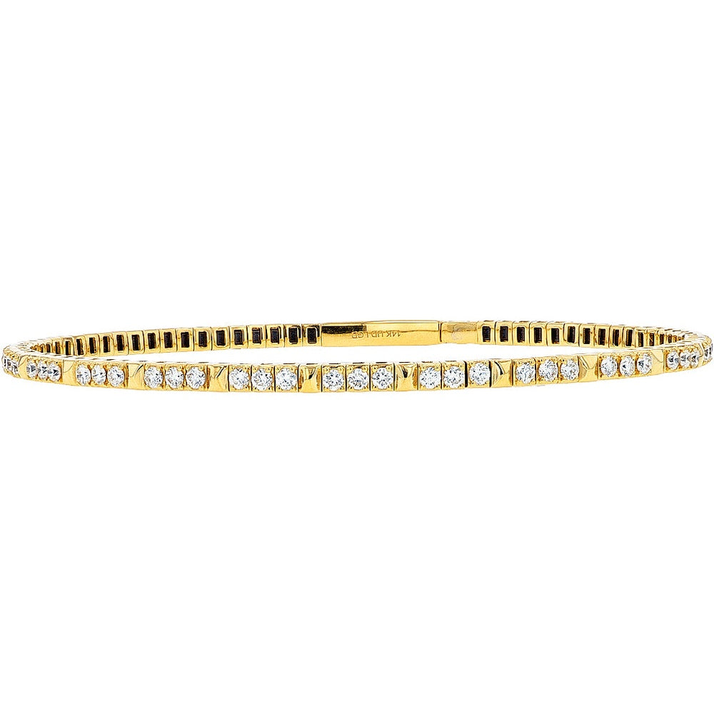 14K Yellow Gold Bangle Bracelet with Bar-Set Round Lab Grown Diamonds - 0.75 Carat Total Diamond Weight