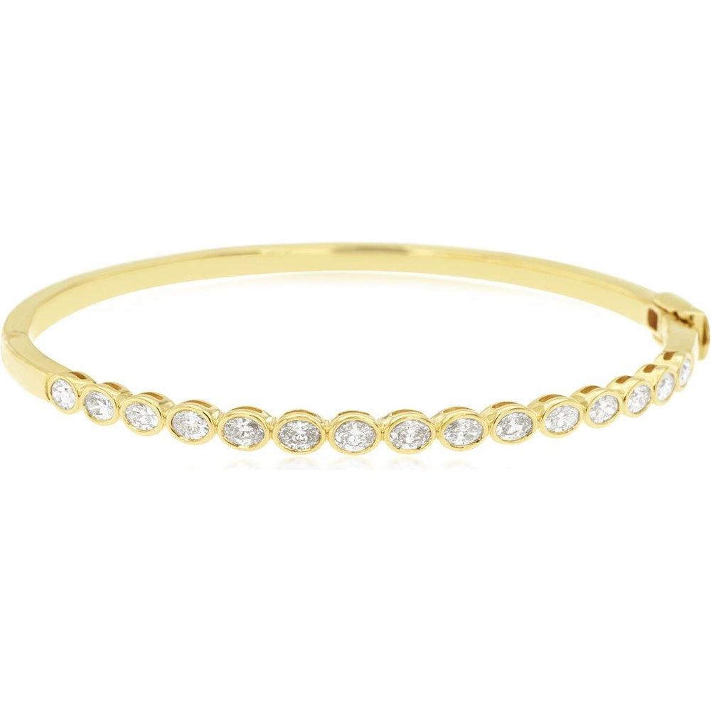 14K Yellow Gold Bangle Bracelet with Bezel-Set Round Diamonds - 1.35 Carat Total Diamond Weight - Royal Jewelry