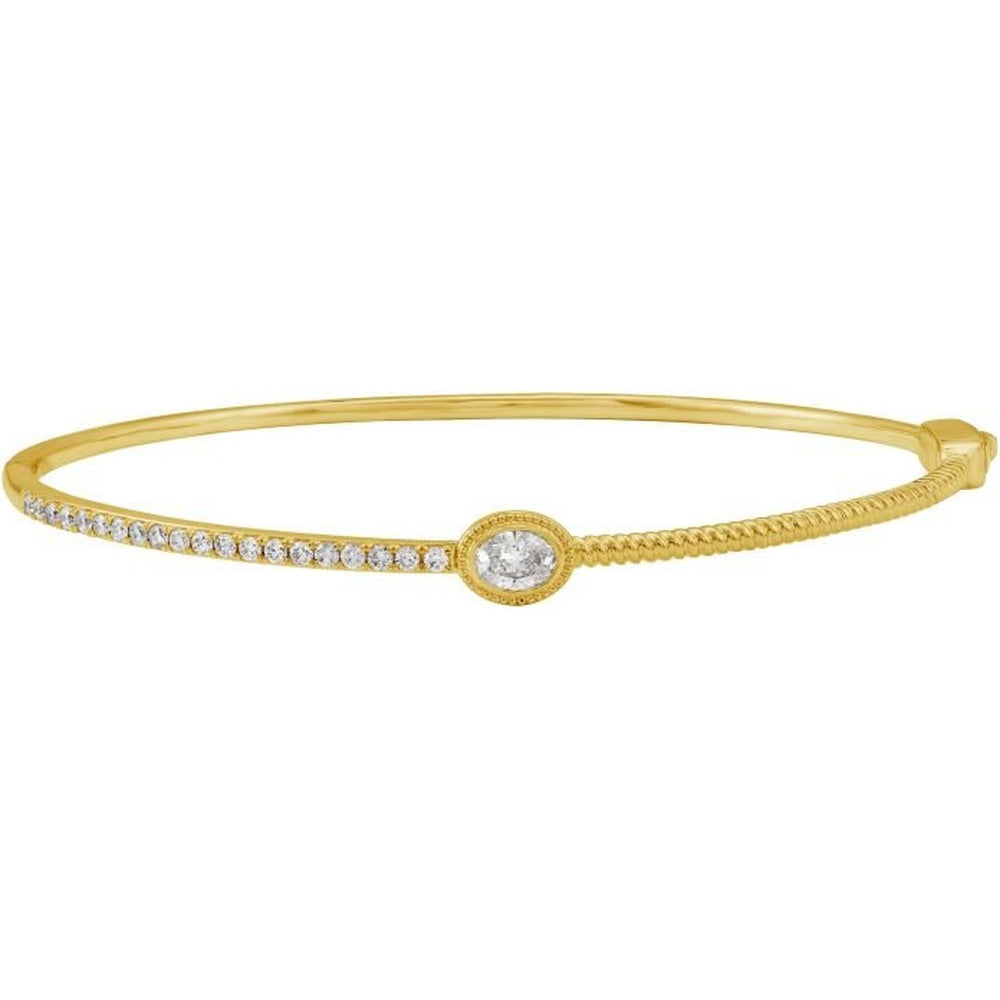 14K Yellow Gold Bangle Bracelet with Bezel Set Round Lab Grown Diamonds - 0.53 Carat Total Diamond Weight by Auriventus