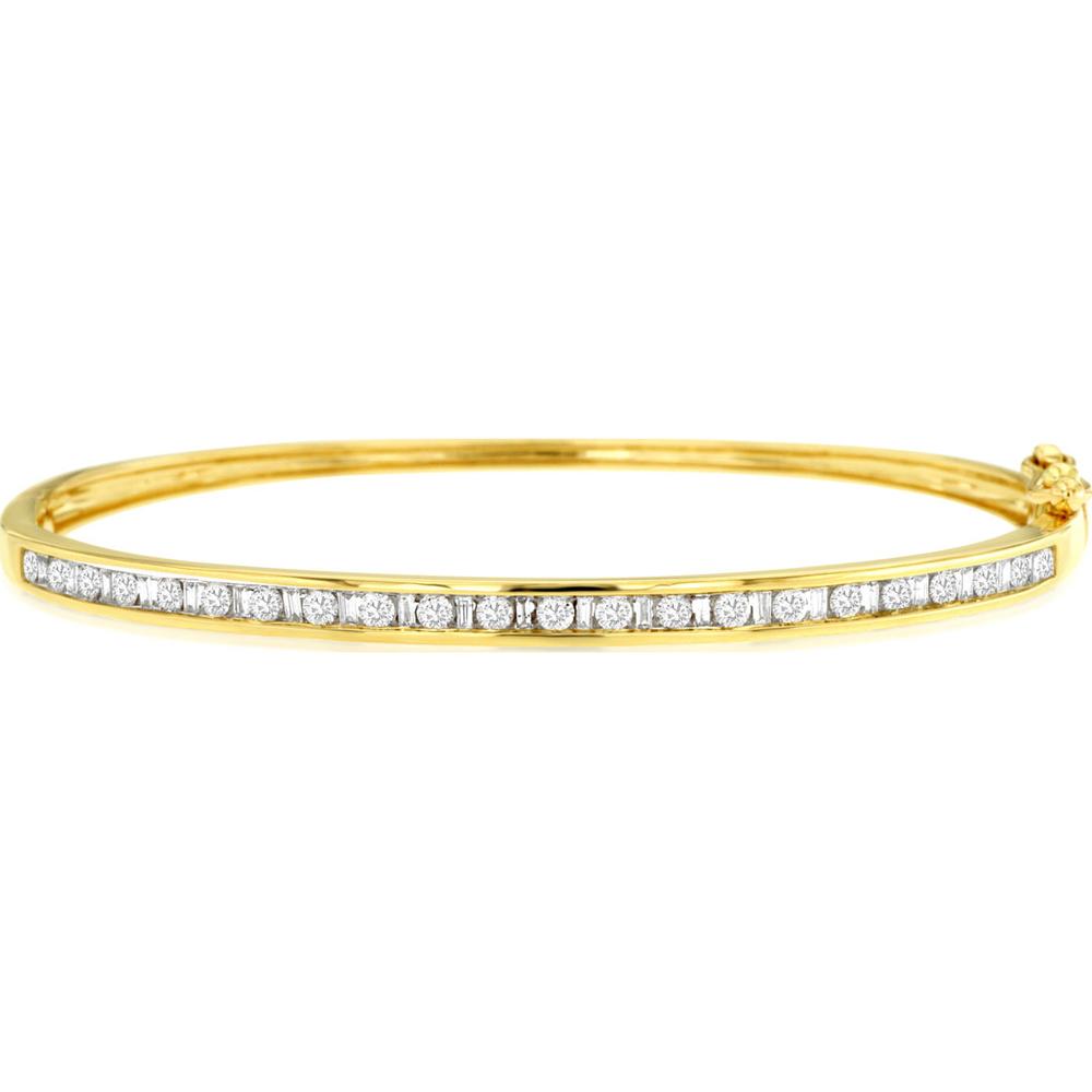 14K Yellow Gold Bangle Bracelet with Channel Set Round Diamonds - 1.00 Carat Total Diamond Weight - Royal Jewelry