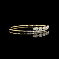 14K Yellow Gold Bangle Bracelet with East-West Set Pear Shape Lab Grown Diamonds and Diamond Bar Accent - 2.14 Carats Total Weight - Covaloro Fine Jewelry