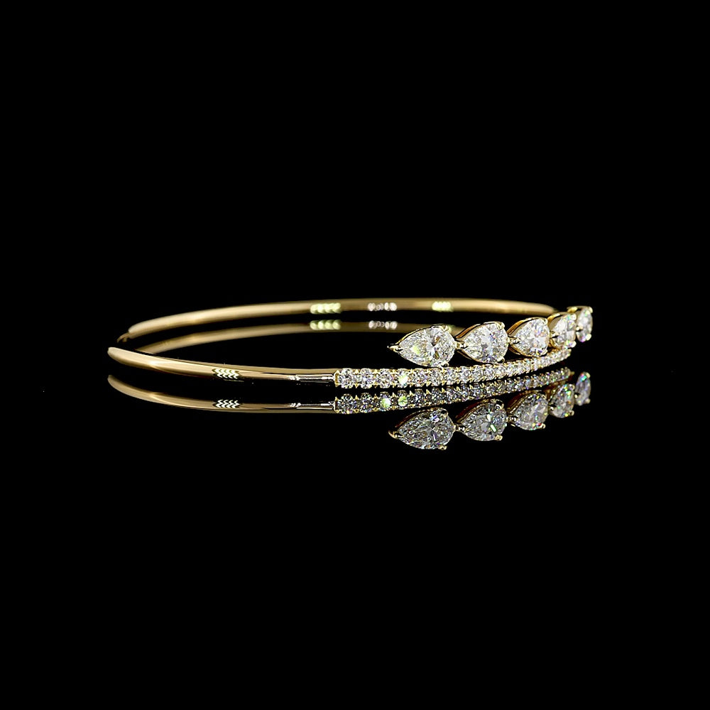 14K Yellow Gold Bangle Bracelet with East-West Set Pear Shape Lab Grown Diamonds and Diamond Bar Accent - 2.14 Carats Total Weight - Covaloro Fine Jewelry