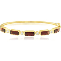 14K Yellow Gold Bangle Bracelet with Emerald-Cut Garnets and Round Diamond Accents - 8.00 Carat Total Garnet Weight and 0.16 Carat Total Diamond Weight - Royal Jewelry