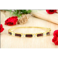 14K Yellow Gold Bangle Bracelet with Emerald-Cut Garnets and Round Diamond Accents - 8.00 Carat Total Garnet Weight and 0.16 Carat Total Diamond Weight - Royal Jewelry