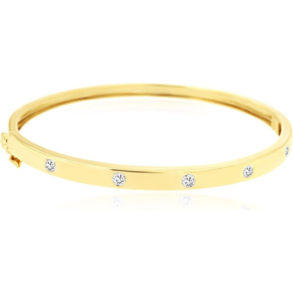 14K Yellow Gold Bangle Bracelet with Flush Set Round Diamonds - 0.36 Carat Total Diamond Weight - Royal Jewelry