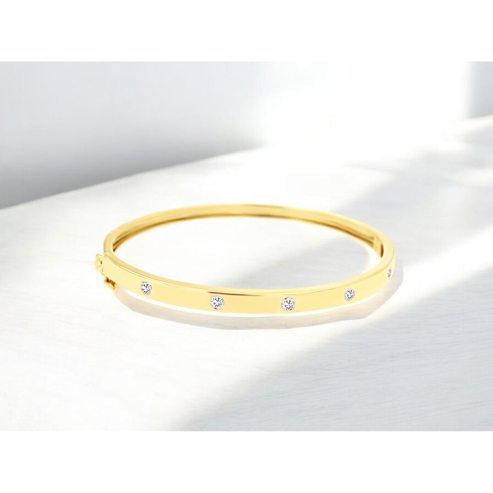14K Yellow Gold Bangle Bracelet with Flush Set Round Diamonds - 0.36 Carat Total Diamond Weight - Royal Jewelry
