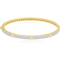 14K Yellow Gold Bangle Bracelet with Micro-Pavé and Bezel-Set Round Diamonds - 1.30 Carat Total Diamond Weight - Royal Jewelry