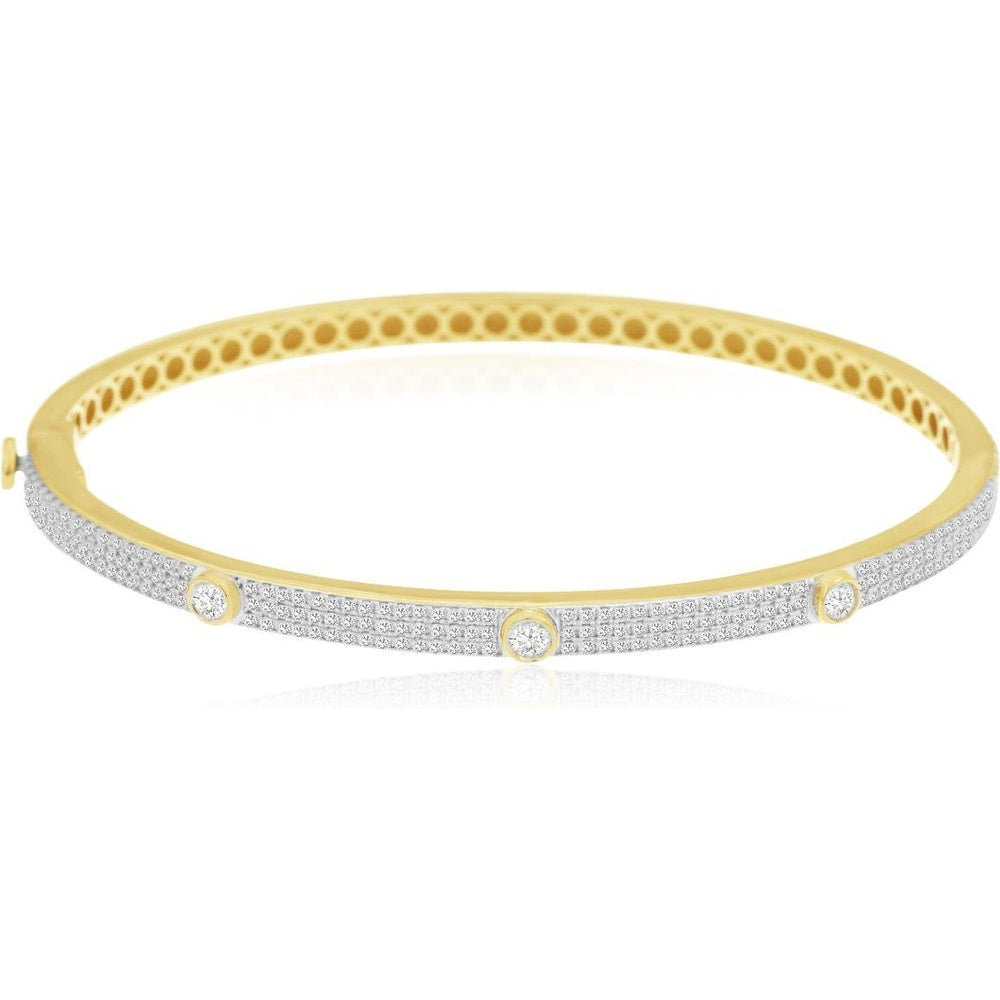 14K Yellow Gold Bangle Bracelet with Micro-Pavé and Bezel-Set Round Diamonds - 1.30 Carat Total Diamond Weight - Royal Jewelry