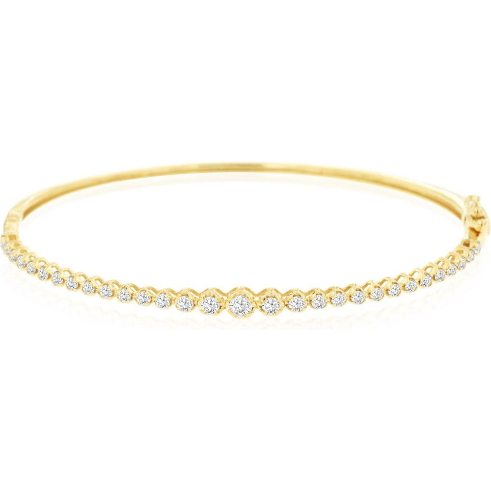 14K Yellow Gold Bangle Bracelet with Prong-Set Round Diamonds - 0.60 Carat Total Diamond Weight - Royal Jewelry