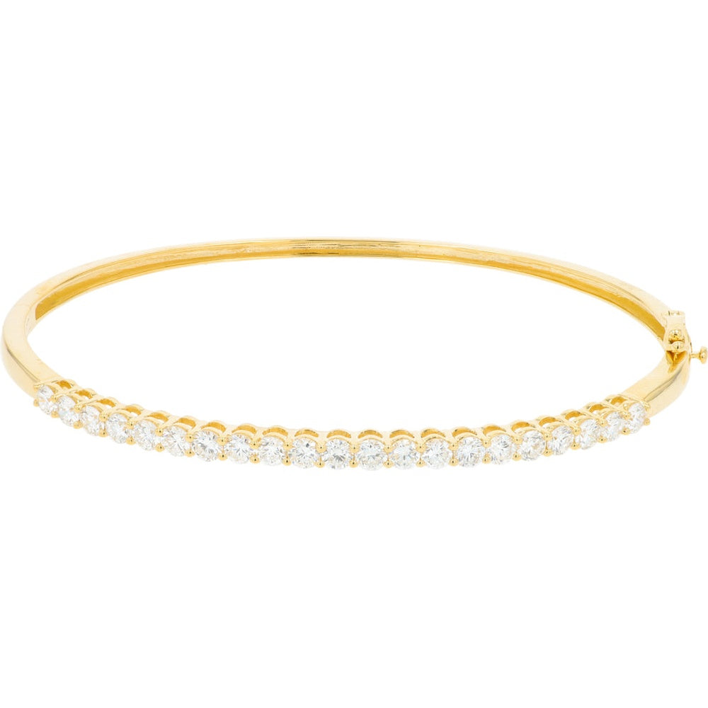 14K Yellow Gold Bangle Bracelet with Prong-Set Round Lab Grown Diamonds - 2.00 Carat Total Diamond Weight