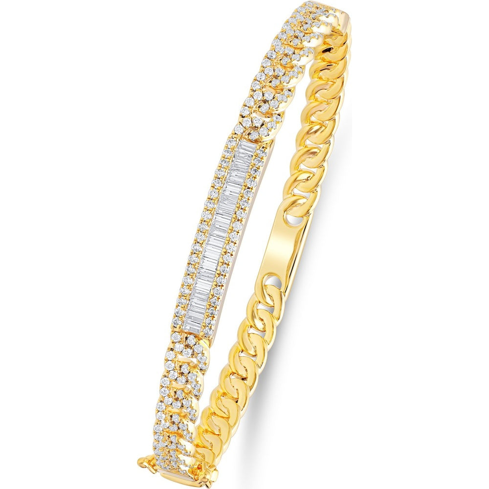 14K Yellow Gold Bangle with Baguette and Round Diamonds - 1.50 Carat Total Diamond Weight by Auriventus