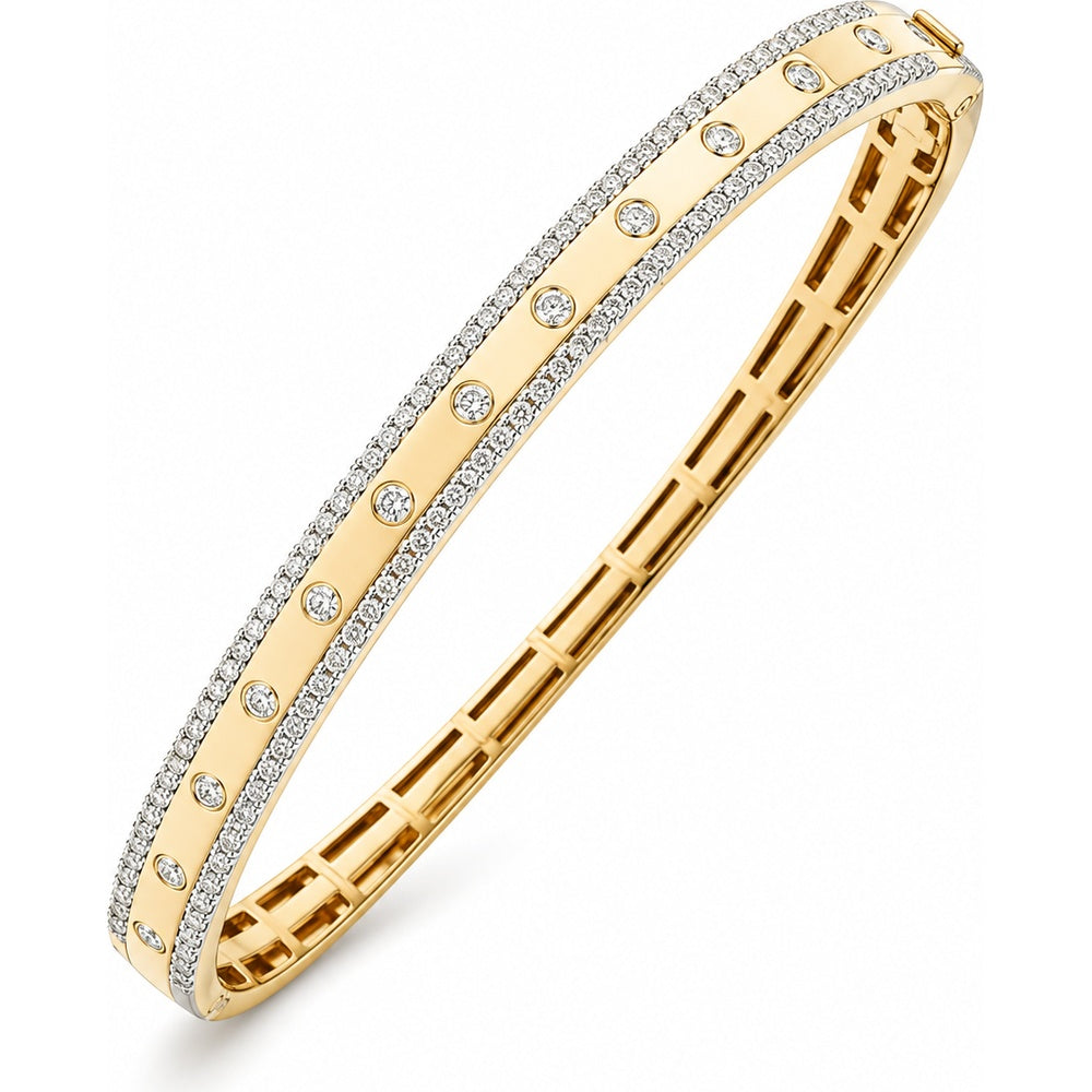 14K Yellow Gold Bangle with Bezel and Pave Set Round Diamonds - 1.29 Carat Total Diamond Weight by Auriventus
