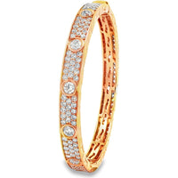 14K Yellow Gold Bangle with Bezel and Prong Set Round Diamonds - 9.46 Carat Total Diamond Weight by Auriventus