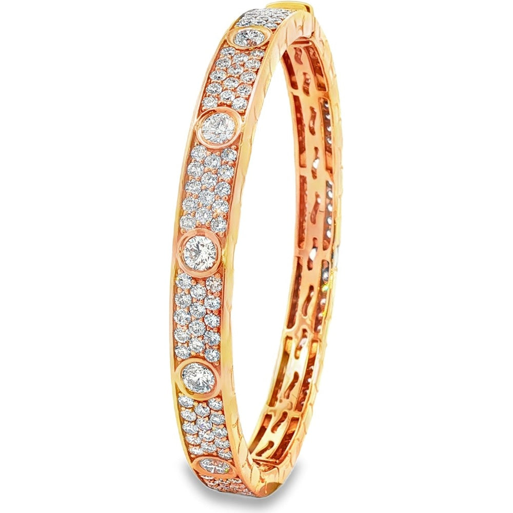 14K Yellow Gold Bangle with Bezel and Prong Set Round Diamonds - 9.46 Carat Total Diamond Weight by Auriventus
