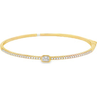 14K Yellow Gold Bangle with Bezel-Set Emerald Cut Diamond and Prong-Set Round Diamond Accents - 0.70 Carat Total Diamond Weight by Auriventus