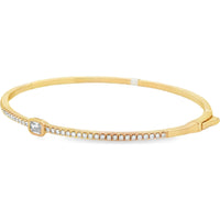 14K Yellow Gold Bangle with Bezel-Set Emerald Cut Diamond and Prong-Set Round Diamond Accents - 0.70 Carat Total Diamond Weight by Auriventus