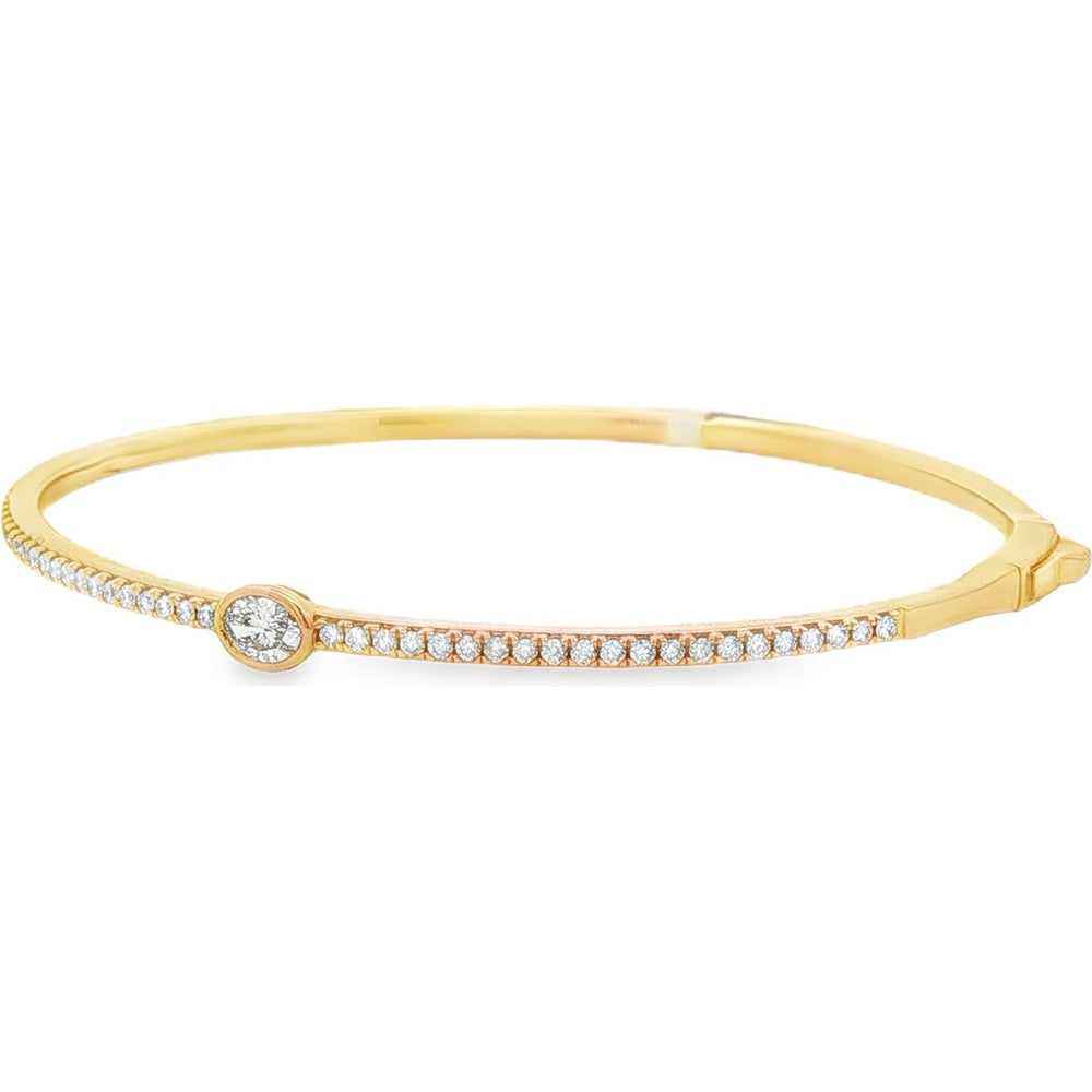 14K Yellow Gold Bangle with Bezel-Set Oval and Pavé Round Diamonds - 0.69 Carat Total Diamond Weight by Auriventus