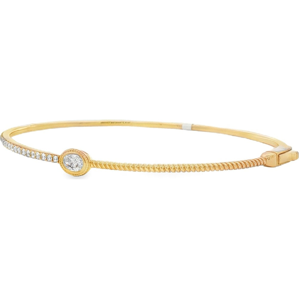 14K Yellow Gold Bangle with Bezel Set Oval Round Diamonds - 0.79 Carat Total Diamond Weight by Auriventus