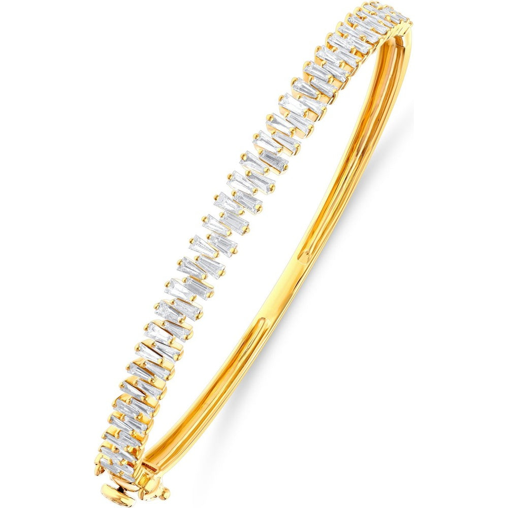 14K Yellow Gold Bangle with Prong-Set Baguette Diamonds - 1.24 Carat Total Diamond Weight by Auriventus