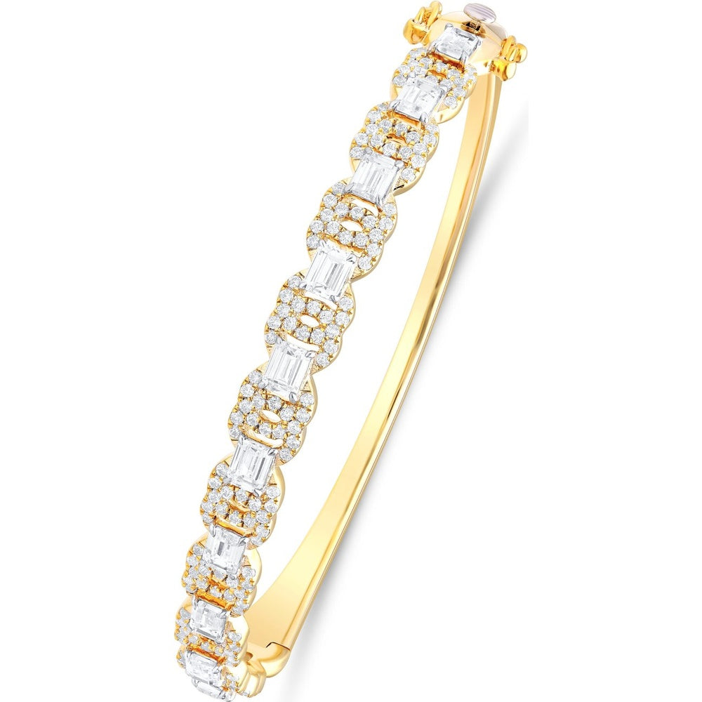 14K Yellow Gold Bangle with Prong Set Round and Emerald Cut Diamonds - 3.93 Carat Total Diamond Weight by Auriventus