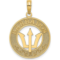 14K Yellow Gold Barbados Circle Pendant with Textured Finish and Trident Symbol by Oro Pregiato