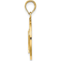 14K Yellow Gold Barbados Circle Pendant with Textured Finish and Trident Symbol by Oro Pregiato