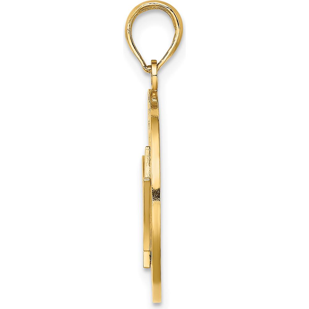 14K Yellow Gold Barbados Circle Pendant with Textured Finish and Trident Symbol by Oro Pregiato