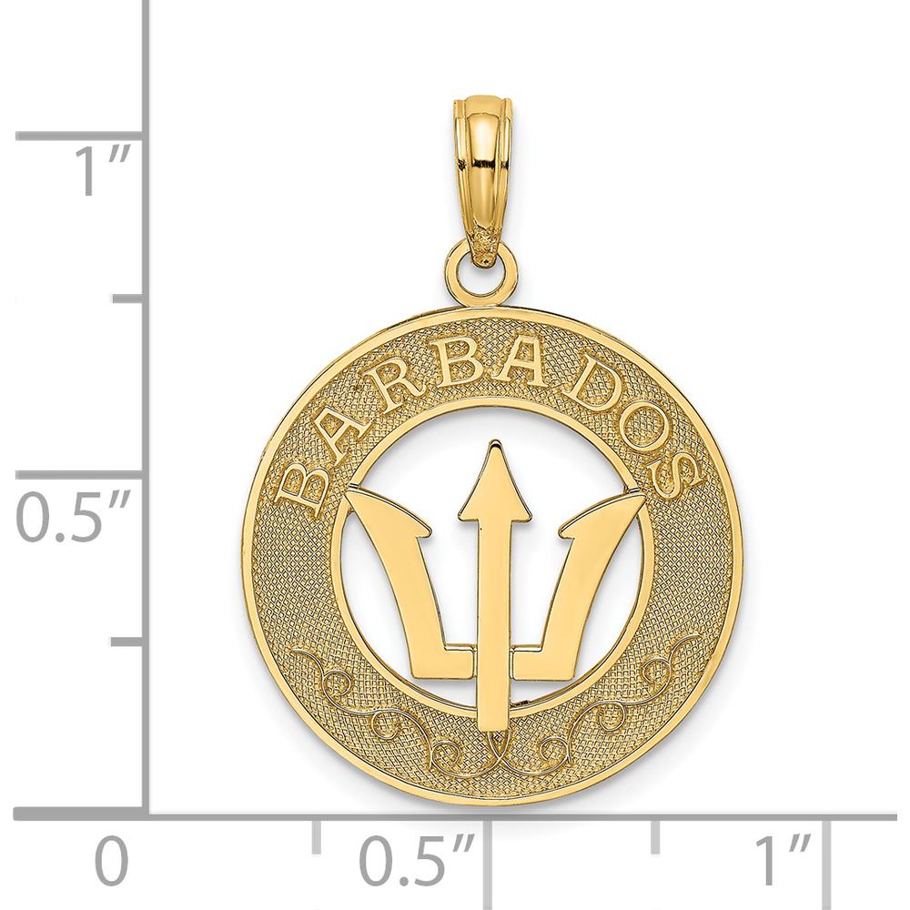 14K Yellow Gold Barbados Circle Pendant with Textured Finish and Trident Symbol by Oro Pregiato