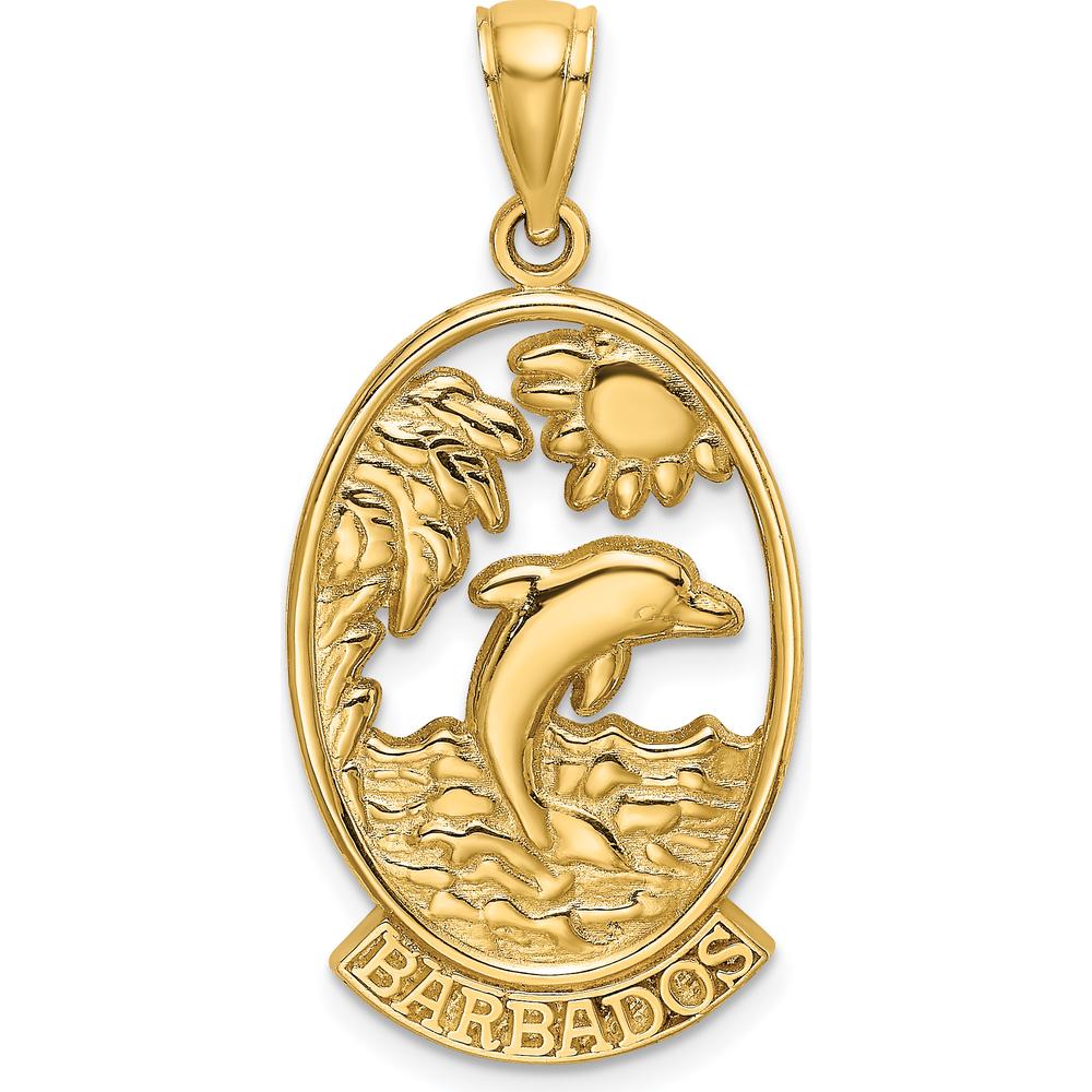 14K Yellow Gold Barbados Dolphin Sunset Charm Pendant by Oro Pregiato