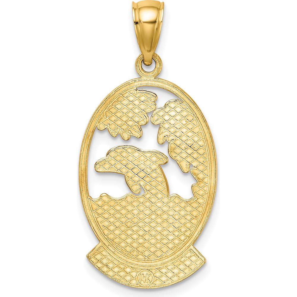 14K Yellow Gold Barbados Dolphin Sunset Charm Pendant by Oro Pregiato