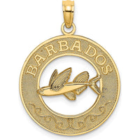 14K Yellow Gold Barbados Flying Fish Circle Pendant Charm by Oro Pregiato