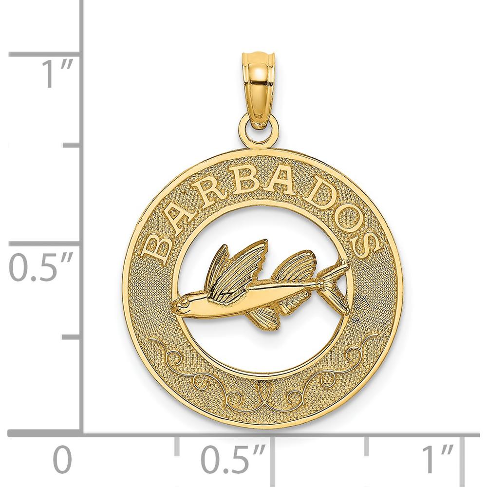 14K Yellow Gold Barbados Flying Fish Circle Pendant Charm by Oro Pregiato