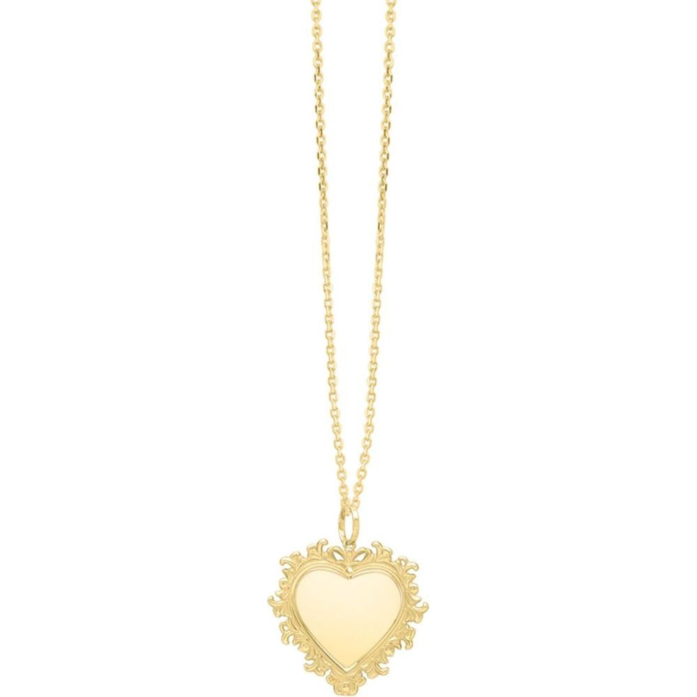 14K Yellow Gold Baroque Heart Pendant Necklace with Polished Finish - 18" Chain by Orozza Fine Jewelry