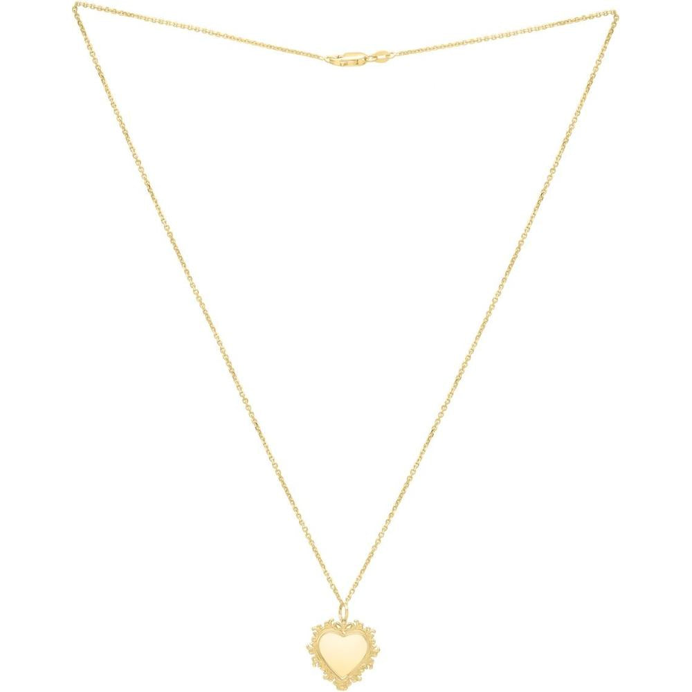 14K Yellow Gold Baroque Heart Pendant Necklace with Polished Finish - 18" Chain by Orozza Fine Jewelry