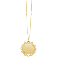 14K Yellow Gold Baroque Round Pendant Necklace with Polished Finish on 18" Chain by Orozza Fine Jewelry