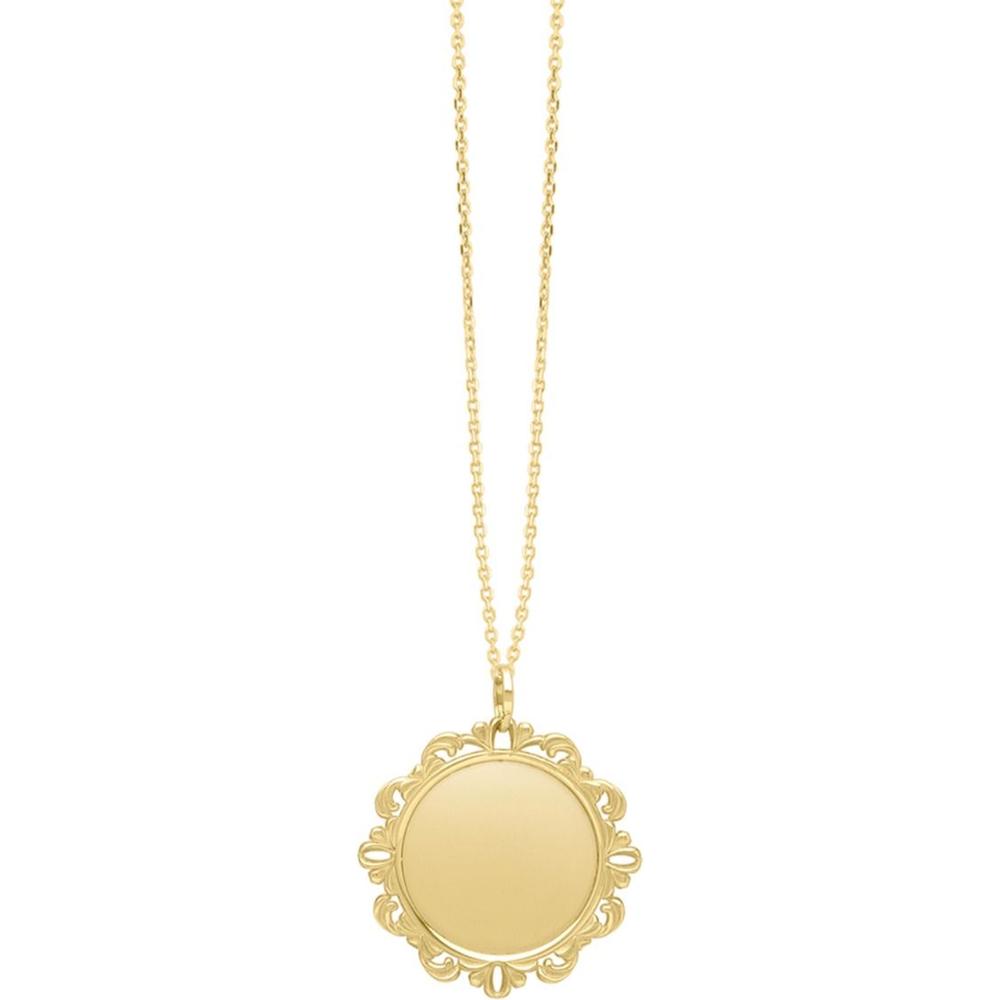 14K Yellow Gold Baroque Round Pendant Necklace with Polished Finish on 18" Chain by Orozza Fine Jewelry