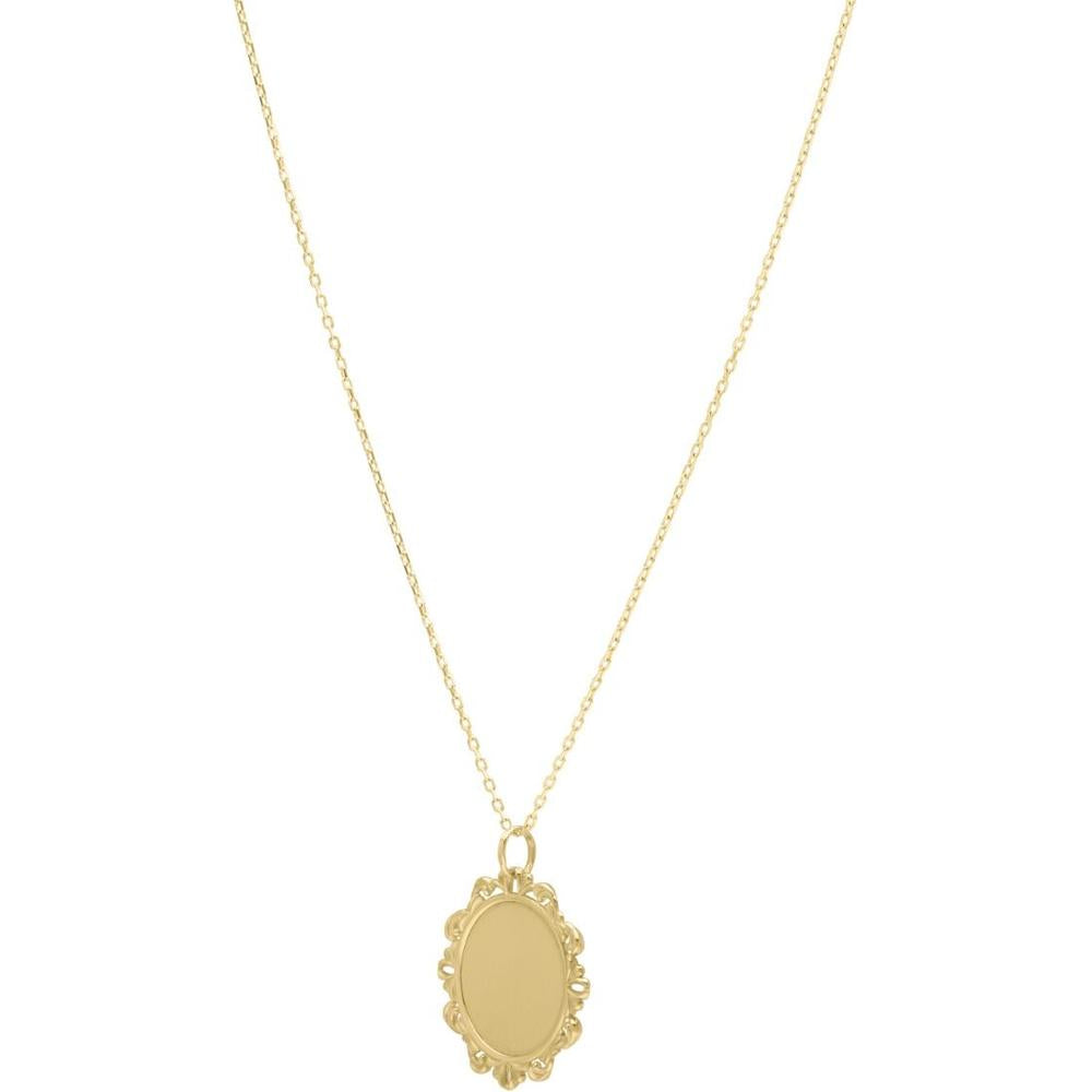 14K Yellow Gold Baroque Round Pendant Necklace with Polished Finish on 18" Chain by Orozza Fine Jewelry