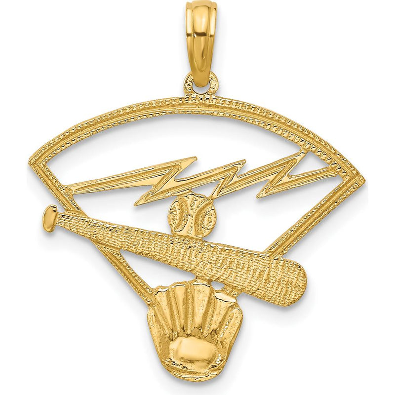 14K Yellow Gold Baseball Bat, Glove, and Ball Pendant - Polished Finish by Oro Pregiato