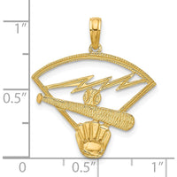 14K Yellow Gold Baseball Bat, Glove, and Ball Pendant - Polished Finish by Oro Pregiato