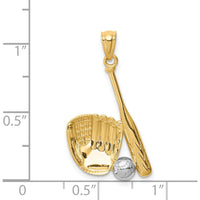 14K Yellow Gold Baseball Glove, Bat & Ball Pendant with Rhodium Accents by Oro Pregiato