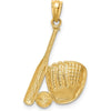 14K Yellow Gold Baseball Glove, Bat & Ball Pendant with Rhodium Accents by Oro Pregiato