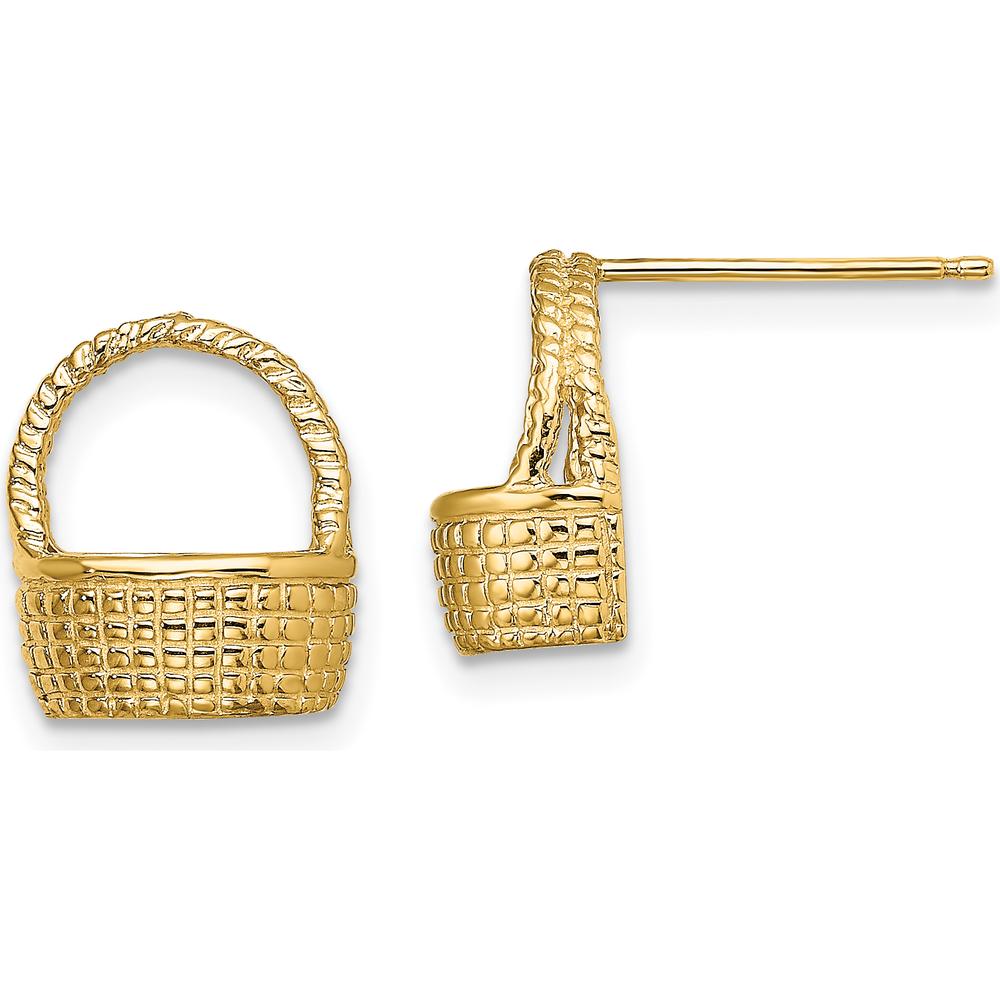 14K Yellow Gold Basket Flat Back Post Earrings by 0