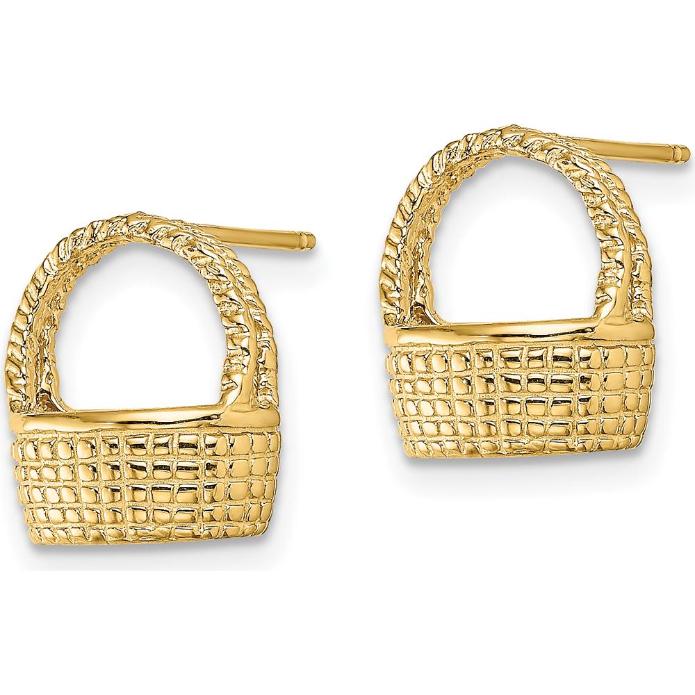 14K Yellow Gold Basket Flat Back Post Earrings by 0