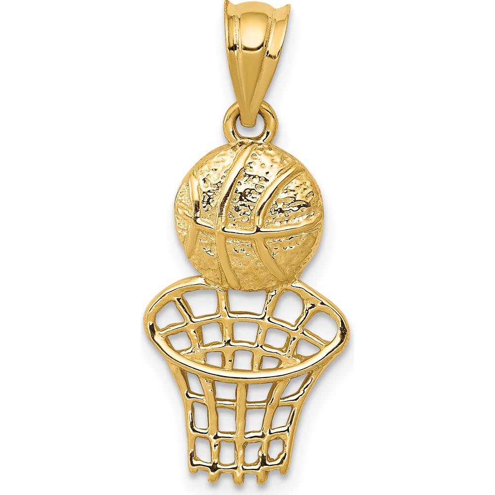 14K Yellow Gold Basketball and Net Charm - Textured Pendant with Polished Finish by Oro Pregiato