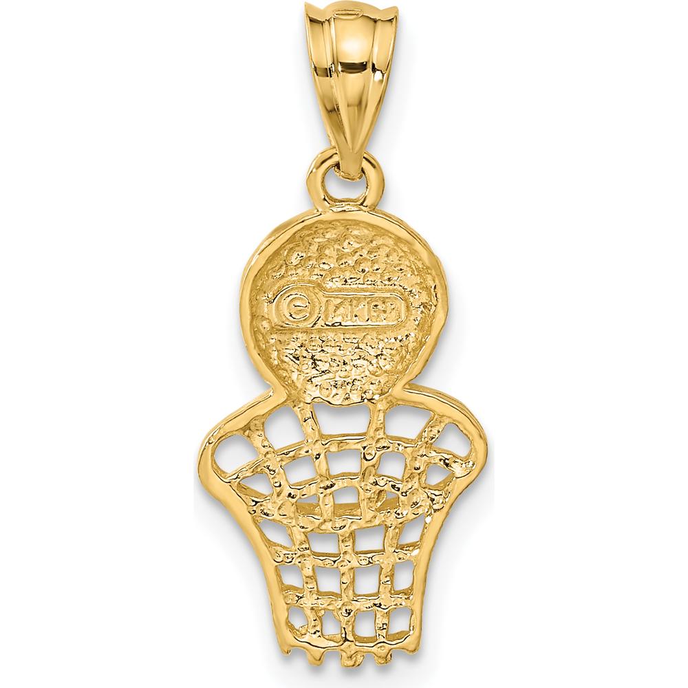 14K Yellow Gold Basketball and Net Charm - Textured Pendant with Polished Finish by Oro Pregiato