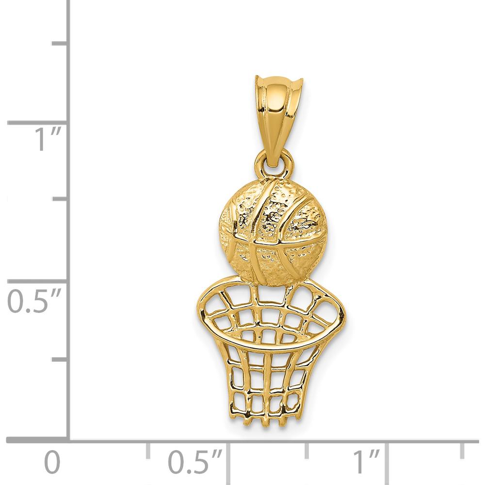 14K Yellow Gold Basketball and Net Charm - Textured Pendant with Polished Finish by Oro Pregiato