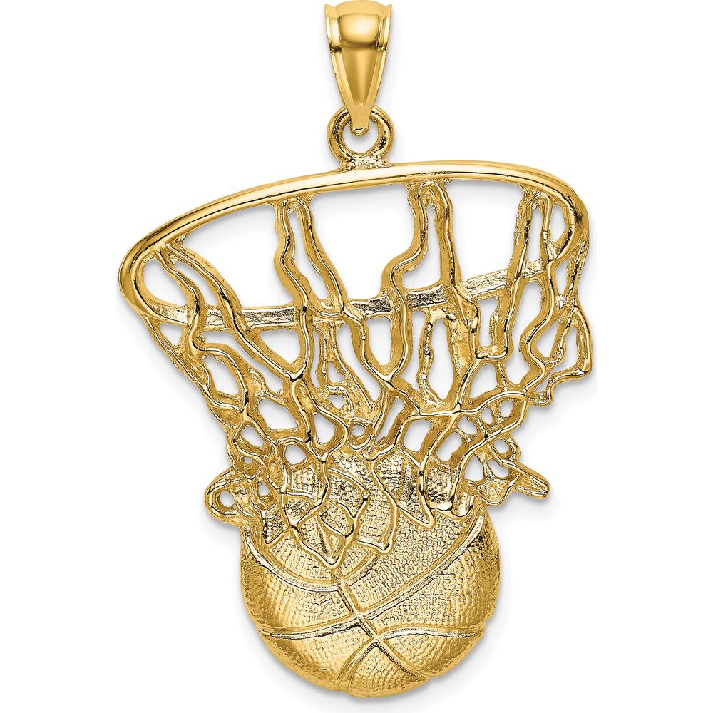 14K Yellow Gold Basketball and Net Pendant - 28.9mm Length by Oro Pregiato